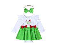 2Pcs Newborn Baby Girl Christmas Outfit Long Sleeve Romper Dress The Baby Who Stole Christmas Romper Ruffle Bodysuit Dress With Headband Todder Baby Christmas Costumes (Grinch2 , 3-6 Months )