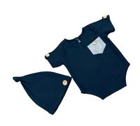 2Pcs Newborns Photoshoots Bodysuit Set Short Sleeves Crawling Clothes with Hat Comfortable Fit for Growth