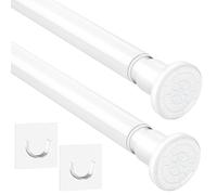 2pcs No Drill Adjustable Shower Rail - Stainless Steel Tension Curtain Rod 71-165cm (28-65"), Rustproof Bathroom Clamp for Shower Curtains/Cat Nets/Clothes Storage (White, Tool-Free Installation)