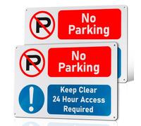 2PCS No Parking Keep Clear 24 Hour Access Required Sign, 4 Pre-Drilled Holes No Parking Signs Outdoor, 300x200x10mm, Self-Adhesive, Tough, Durable and Rust-Proof Weatherproof PVC Sign