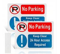 2PCS No Parking Keep Clear 24 Hour Access Required Sign with 8 Cable Ties, Aluminum Alloy Reflective No Parking Signs Outdoor Do Not Park Here Sign for Indoor Outdoor Gate Garden Fence (20x30cm)