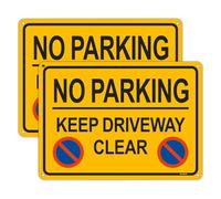 2pcs No Parking Signs Aluminium Reflective Road Signage Keep Driveway Clear Sign with 4 Pre-drilled Holes, Size 25x35cm(Yellow)