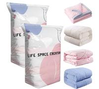 2PCS No-Pump Vacuum Storage Bags - Press & Seal, No Pump Needed, Extra Large Storage Bags, Reusable Space Saving Compression Bags for Clothes Duvet Travel and Home (L)