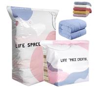 2PCS No-Pump Vacuum Storage Bags - Press & Seal, No Pump Needed, Extra Large Storage Bags, Reusable Space Saving Compression Bags for Clothes Duvet Travel and Home (M+L)