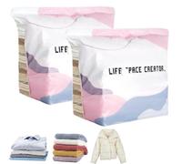 2PCS No-Pump Vacuum Storage Bags - Press & Seal, No Pump Needed, Extra Large Storage Bags, Reusable Space Saving Compression Bags for Clothes Duvet Travel and Home (M)