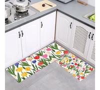 2Pcs Non Slip Kitchen Runner Sets, Colorful Tulips Colorful Washable Anti Fatigue Floor Mat, Vector Art Kitchen Rug Set for Hallway, Entryway, Sink, Laundry, 40x60cm+40x120cm