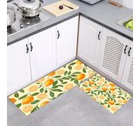 2Pcs Non Slip Kitchen Runner Sets, Orange Lemon Orange Washable Anti Fatigue Floor Mat, Vector Art Kitchen Rug Set for Hallway, Entryway, Sink, Laundry, 40x60cm+40x120cm