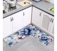 2Pcs Non Slip Kitchen Runner Sets, Peony Rose Light Gray Washable Anti Fatigue Floor Mat, Flowers Art Kitchen Rug Set for Hallway, Entryway, Sink, Laundry, 40x60cm+40x120cm