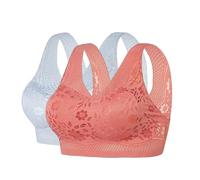 2PCS Non Wired Bras for Women UK High Support Sports Bras Sexy Lace Underwear Women's Bras Solid Color Mesh Splicing Tank Womens Bras Full Coverage Up Bras for Older Women Comfy Skin Friendly Sales