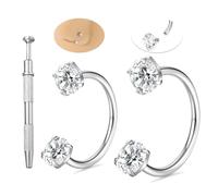 2Pcs Nose Rings 20G Horseshoe Nose Rings Hoops Nose Studs G23 Titanium Septum Daith Tragus Helix Rook Conch Cartilage Eyebrow Lip Piercing Jewelry Internally Threaded Cubic Zirconia 8mm 9mm Silver