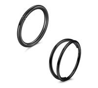 2pcs Nose Rings Hoop Stainless Steel Cartilage Helix Earrings Hoop 20G Hinged Piercing Rings Septum Tragus Segment Ring Clicker, Diameter 10mm Black