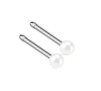 2pcs Nose Stud 2mm White Pearl Ball L Bend Pin 316L Surgical Steel Bone Pin Straight Piercing (Ball - End)