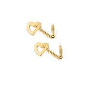 2pcs Nose Stud Black Flat Head Heart L Shape Bend Straight Pin Bone Body Piercing (Gold)