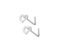 2pcs Nose Stud Black Flat Head Heart L Shape Bend Straight Pin Bone Body Piercing (Silver)