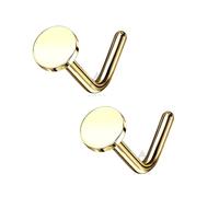 2pcs Nose Stud Plain 3mm Round Flat Top 316L Surgical Steel L Bend Pin Nostril Piercing (Gold)