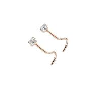 2pcs Nose Stud Screw Curve Hook Clear Gem 316L Surgical Steel Nostril Piercing (Rose Gold)