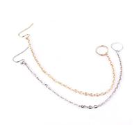 2PCS Nose to Ear Chain Ear Stud Indian Belly Dance Party Nose Accessories Nose Hoop Ring Chain Dangle Earrings for Women and Girls (Gold+Silver)