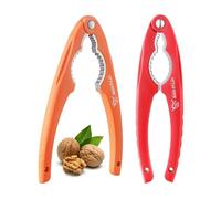 2PCS NutCracker, Little Cook Stainless Steel Nut Crackers for All Nuts, Nutcracker Tool for Walnet, Chestnut, Chestnut, Crab, Lobster and More, Ergonomic Plastic Handle (Bull Pattern, Orange + Red)