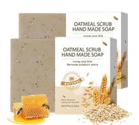 2PCS Oatmeal Soap Bar, Exfoliating Soap with Milk & Honey, Deep Cleansing Handmade Soap for Face & Body, Natural Soaps to Hydrate & Nourish Skin, Vegan & Suitable for All skin Types, 2 × 100g