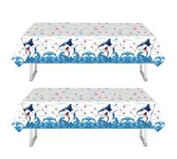 2Pcs Ocean Animals Party Table Cloth,130*220cm Shark Rectangular Plastic Tablecloths Under The Sea Table Covers,Ocean Waves Party Supplies Table Cloths Disposable for Baby Shower Boys Birthday