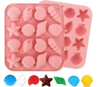 2PCS Ocean Theme Silicone Moulds - 16 Cavity Sea Shells Starfish Baking Molds for DIY Chocolate, Soap, Candy, Ice Decor, Fondant Cake Crafts