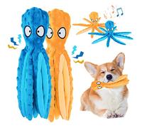 2pcs Octopus Dog Toy with Squeaker & Crinkle Paper,No Stuffing Plush Interactive Chew Toy for Small Medium & Large Dogs,Octopus Design Teeth Cleaning Toy,Durable Soft Puppy Play Toy (Blue and orange)