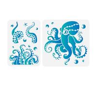2pcs Octopus Ocean Animal Craft Art Stencils, Octopus Tentacles Plastic Reusable Stencils for Wood Burning, Sea Animal Paint Templates for Painting on Wall Wood Fabric Canvas Furniture Floor