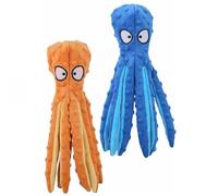 2Pcs Octopus Squeaky Dog Toy - No Stuffing Durable Plush Chew Toy with Crinkle Paper, Interactive Puzzle Toy for Puppy Teething & Boredom, Bite-Proof for Small Medium Large Dogs (Blue Orange)