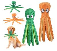 2Pcs Octopus Squeaky Dog Toy - No Stuffing Durable Plush Chew Toy with Crinkle Paper, Interactive Puzzle Toy for Puppy Teething & Boredom, Bite-Proof for Small Medium Large Dogs (Green Orange)
