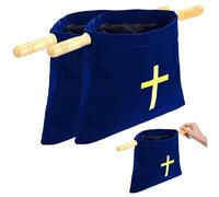 2PCS Offering Baskets for Church, Embroidered Cross Bible Bags with Wood Handles, Flannel Religious Bags for Churches Communion Supplies Blue