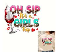 2pcs Oh Sip It's A Girls Trip Wine Glass Iron On Transfers for T-Shirts Rub on Transfers Stickers Vinyl Ready to Press Stickers Iron on Decals for T-Shirts Clothing Hoodie DIY Crafts