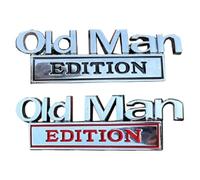 2PCS Old Man Edition Car Badge, Vintage Humorous 3D Emblem, Durable Construction, Easy Peel & Stick Installation, Weather Resistant, for Cars, Trucks(2-Pack, Silver/Black or Silver/Red)
