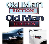 2PCS Old Man Edition Car Emblem, 3D Metal Sticker Badge, Funny Edition Nameplate Decal For Side, Silver Red & Black Red CarTags for Car Truck SUV Motorcycle
