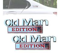2Pcs Old Man Edition Car Emblem, 3D Metal Sticker Badge, Old Man Car Emblem Metal Badge Bumper Decals for Cars Truck SUV Side or Rear Tailgate Name Plate Sticker (Silver red)