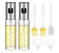 2pcs Olive Oil Spray Bottle for Cooking, 100ml Glass Olive Oil Sprayer for Cooking Air Fryer, Home Kitchen Vinegar Sprayer Bottles Dispenser, with 2 Plastic Funnel,1 Cleaning Brush,2 Baking Brushes