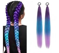 2pcs Ombre Coloured Long Straight Hair Ponytail Extensions with Tie 65cm Wacky Braiding Synthetic Hair Extension for Women Girls Gradient Coloured Daily Party Costume Rave Accessories