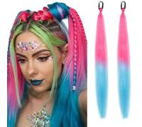2pcs Ombre Coloured Long Straight Hair Ponytail Extensions with Tie 65cm Wacky Braiding Synthetic Hair Extension for Women Girls Gradient Coloured Daily Party Costume Rave Accessories