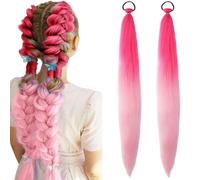 2pcs Ombre Coloured Long Straight Hair Ponytail Extensions with Tie 65cm Wacky Braiding Synthetic Hair Extension for Women Girls Gradient Coloured Daily Party Costume Rave Accessories