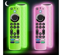 (2Pcs) OneBom Silicone Remote Case Glow in The Dark for Firetv 4K Max (2nd)/Insignia/Pioneer/Omni (QLED) Series with Lanyard, Lightweight Anti-Slip Shockproof(Glow Green&Glow Pink)
