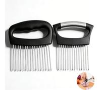 2pcs Onion Slicer Holder, 304 Stainless Steel Extra-Large 16 Long Needles Fruit Vegetable Cutter Slicer Kitchen Cutting Tool for Onion Tomatoes Cucumber Meat