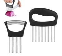 2pcs Onion Slicer Set, Stainless Steel Onion Holder for Slicing with Prongs for Safe Even Cuts, Practical Kitchen Hacks Gadgets for Onions Tomatoes Potatoes, Handy Kitchen Tools & Gadgets