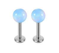 2PCS Opal Ball Labret Piercing G23 Titanium 16g Flat Back Stud Earrings Taper Tragus Dainty Cartilage Helix Conch Lobe Lip Monroe Stud Piercing Jewelry for Women Men, 3mm Opal Ball, Titanium, no