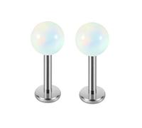 2PCS Opal Ball Labret Piercing G23 Titanium 16g Flat Back Stud Earrings Taper Tragus Dainty Cartilage Helix Conch Lobe Lip Monroe Stud Piercing Jewelry for Women Men, 4mm Opal Ball, Titanium, no