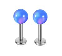 2PCS Opal Ball Labret Piercing G23 Titanium 16g Flat Back Stud Earrings Taper Tragus Dainty Cartilage Helix Conch Lobe Lip Monroe Stud Piercing Jewelry for Women Men, 4mm Opal Ball, Titanium, no