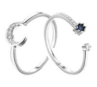 2pcs Open Adjustable Ring for Women, Copper Silver Creative Stacking | Blue Star Moon Design, Two Piece Set, Daily Life and Special Occasions, for Wife and Youngsters