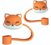 2Pcs Orange Foxes Straw Cover for Stanley 40&30 Oz Cup, 8mm Silicone Straw Covers Cap for Stanley Cup Accessories, Cute Straw Topper for Tumblers, Straw Cap Stopper for Reusable Straws Tip Lids,Straws