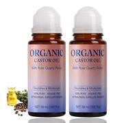 2PCS Organic Castor Oil Roll On for Face & Under Eyes,100% Pure Cold-Pressed Castor Oil, with Roller Ball,Natural Formula for Deep Moisturizing,Soothing Puffy Eyes,Nourishing Skin & Hair Care