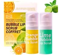 2PCS Organic Fruit Lip Scrub Exfoliator Set, Bubble Lip Scrub with Orange & Lime, Lip Lightening for Dark Lips for Women &Men,Day&Night Care Bubble Lip Repair Balm for Dry,Chapped,Peeling,Cracked Lips