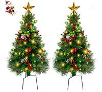 2pcs Outdoor Christmas Tree with Lights Clearance Pre-Lit Artificial Christmas Trees Pathway Small Xmas Trees Battery Operated Lights for Front Door, Grave, Entryway Xmas Outside(85cm)