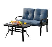 2PCS Outdoor Conversation Set Patio Loveseat Bench COSTWAY Blue One Size